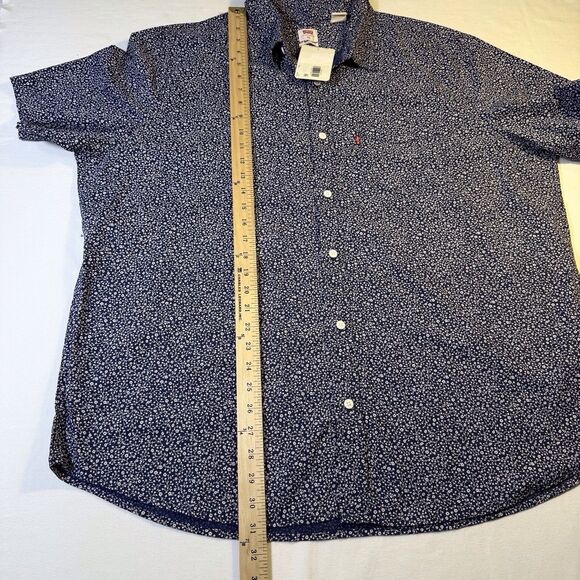 LEVIS Short Sleeve Button Front Shirt Mens Size XXL Cotton Blue White Floral NWT - Picture 8 of 10
